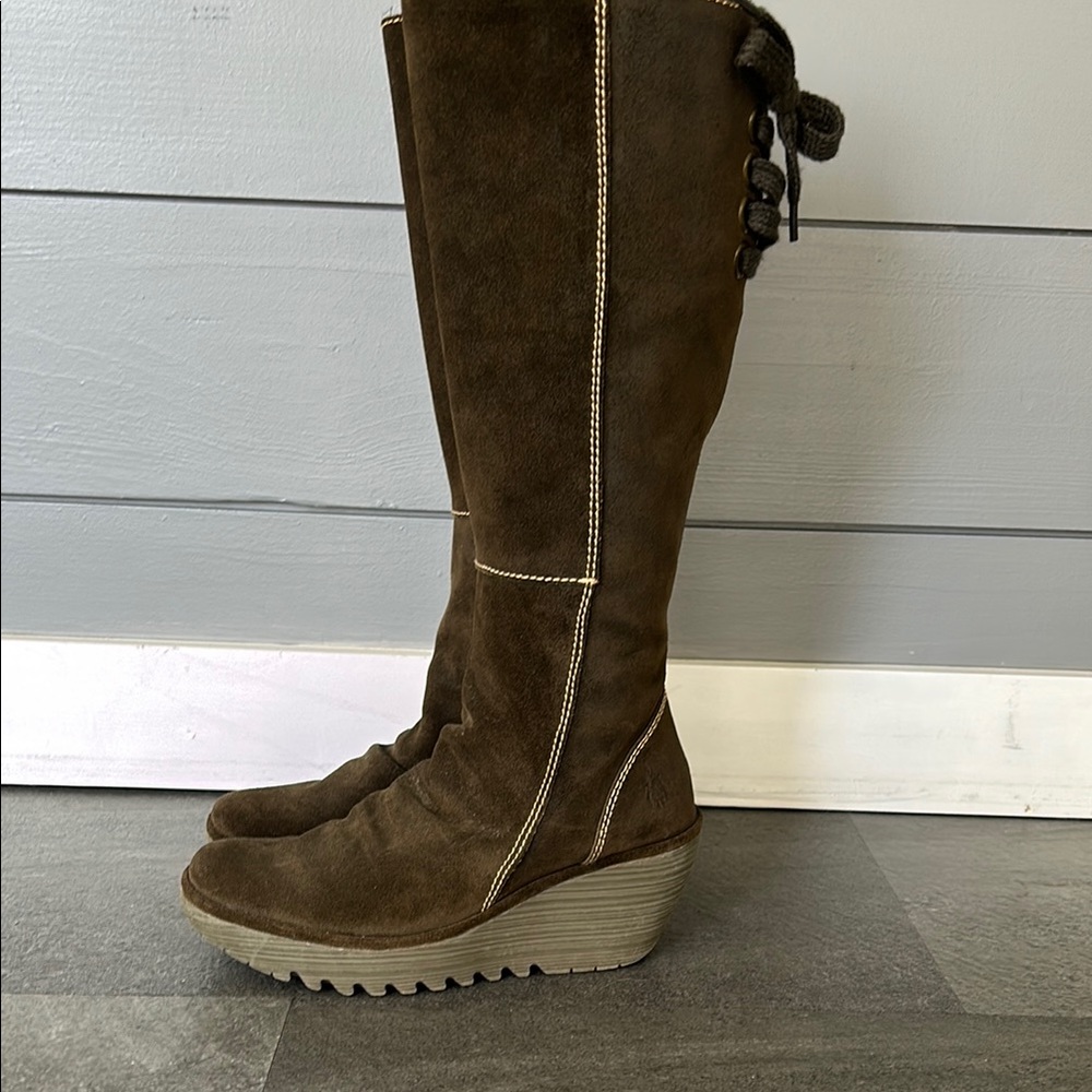 Brown Suede Knee-High Boots